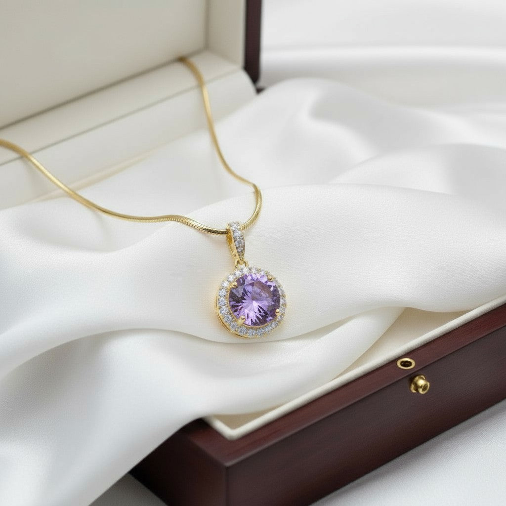 "Circle of Life" Round Portuguese Cut Pendant with Halo 7mm - Granted Quality 