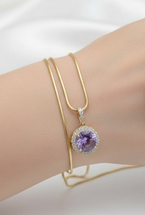 "Circle of Life" Round Portuguese Cut Pendant with Halo 7mm - Granted Quality 