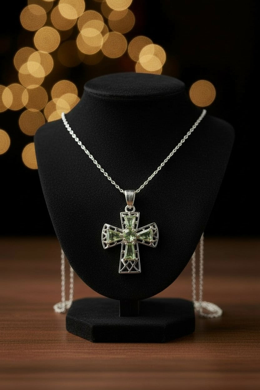 "Tranquility Cross" Pendant 5 stones, Overall size 28x22.3mm - Granted Quality 