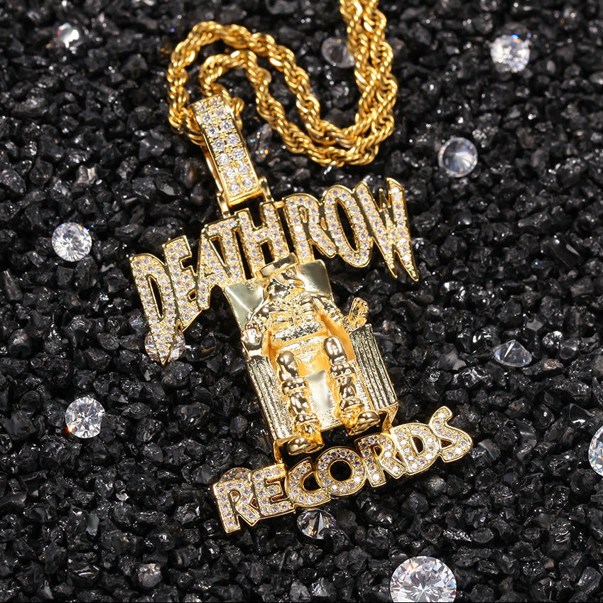 DEATHROW necklace inlaid with zircon and featuring hip-hop lettering - Granted Quality 