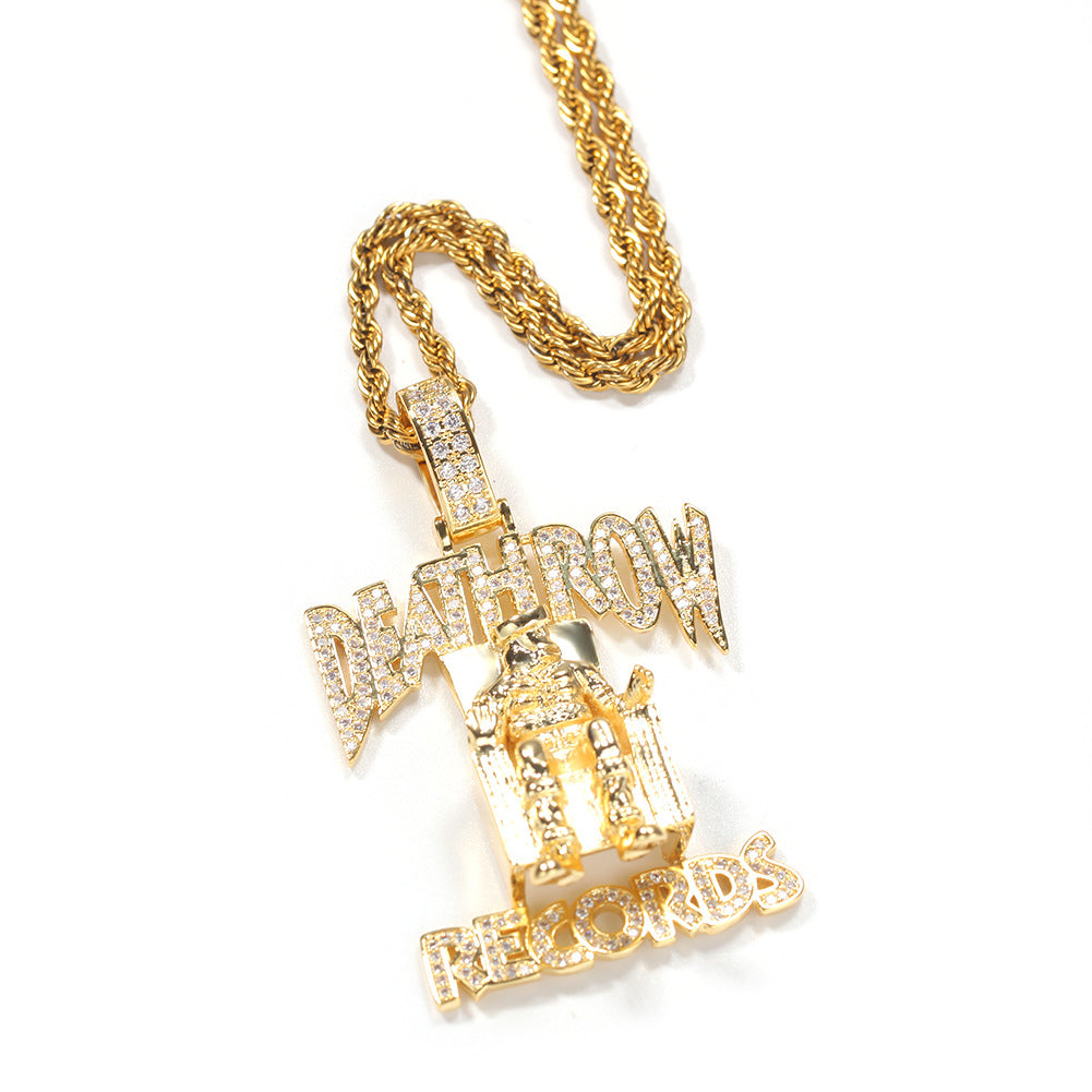 DEATHROW necklace inlaid with zircon and featuring hip-hop lettering - Granted Quality 