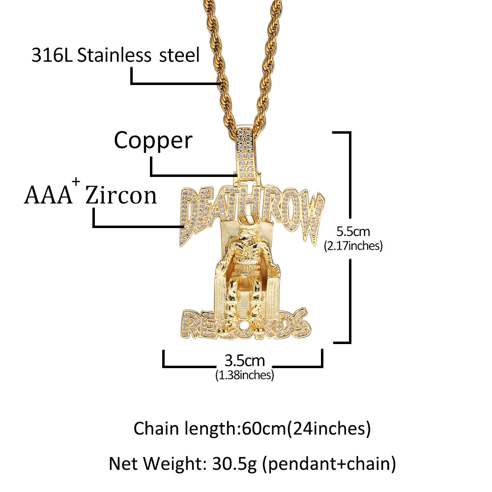 DEATHROW necklace inlaid with zircon and featuring hip-hop lettering - Granted Quality 