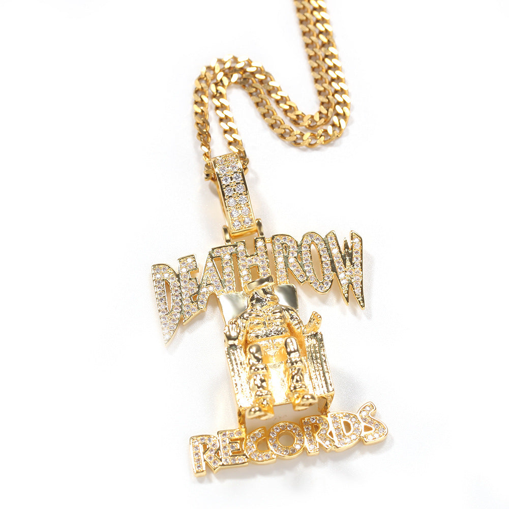 DEATHROW necklace inlaid with zircon and featuring hip-hop lettering - Granted Quality 