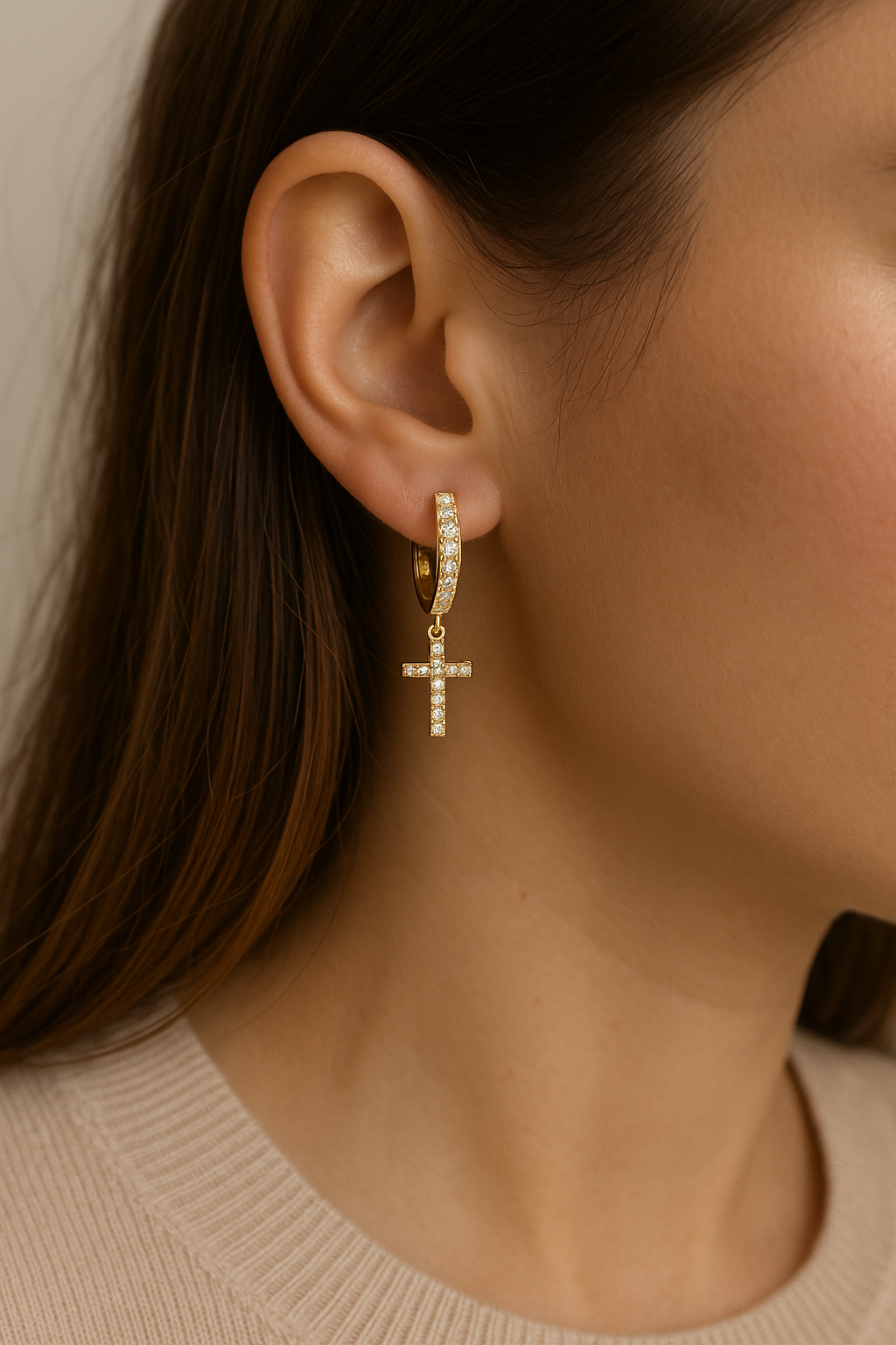 Cross Dangle Earrings with AAAAA Cubic Zirconia - Granted Quality 