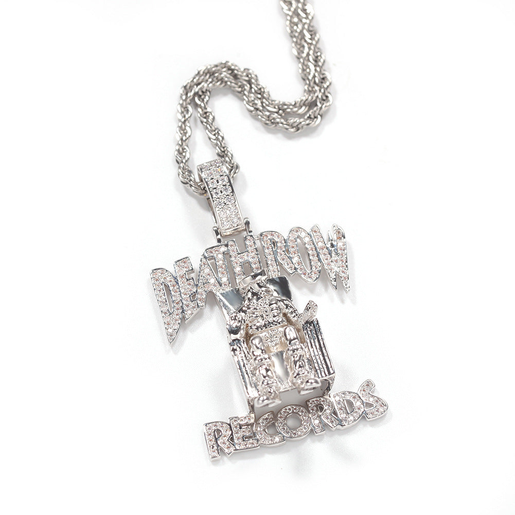 DEATHROW necklace inlaid with zircon and featuring hip-hop lettering - Granted Quality 