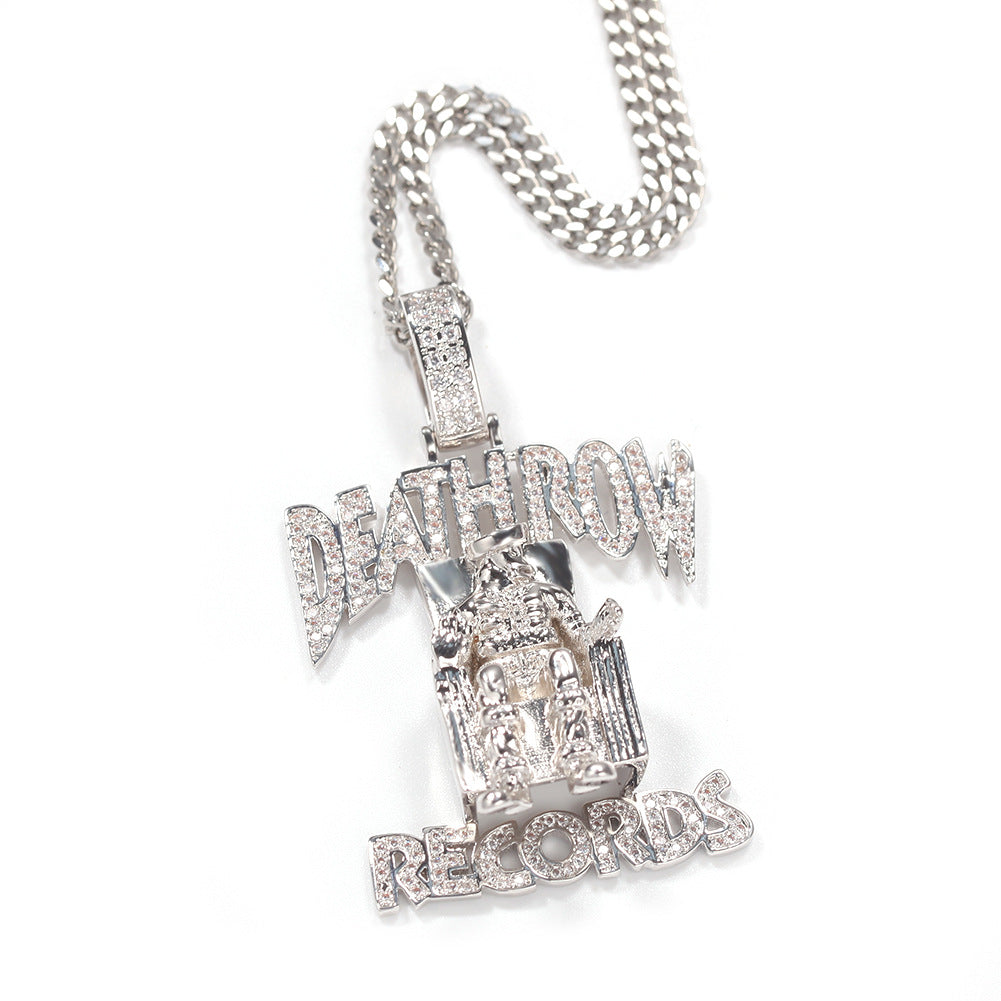 DEATHROW necklace inlaid with zircon and featuring hip-hop lettering - Granted Quality 