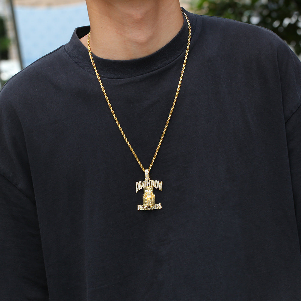 DEATHROW necklace inlaid with zircon and featuring hip-hop lettering - Granted Quality 