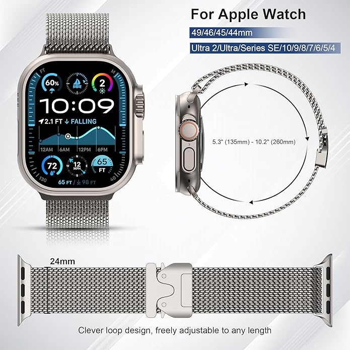 Magnetic Umbrella Buckle Milanese Stainless Steel Strap for Apple Watch