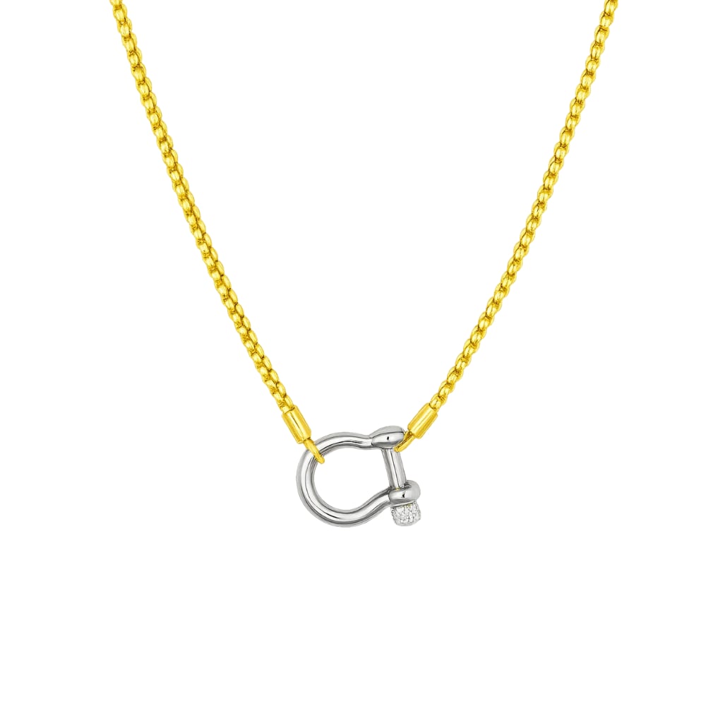 Lucky Lock Carabiner Necklace – Two-Tone Mixed Metal Horseshoe Pendant Chain - Granted Quality 