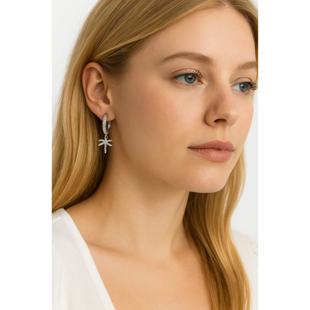 Palm Tree Hoop Earrings – Gold or Silver with Cubic Zirconia - Granted Quality 