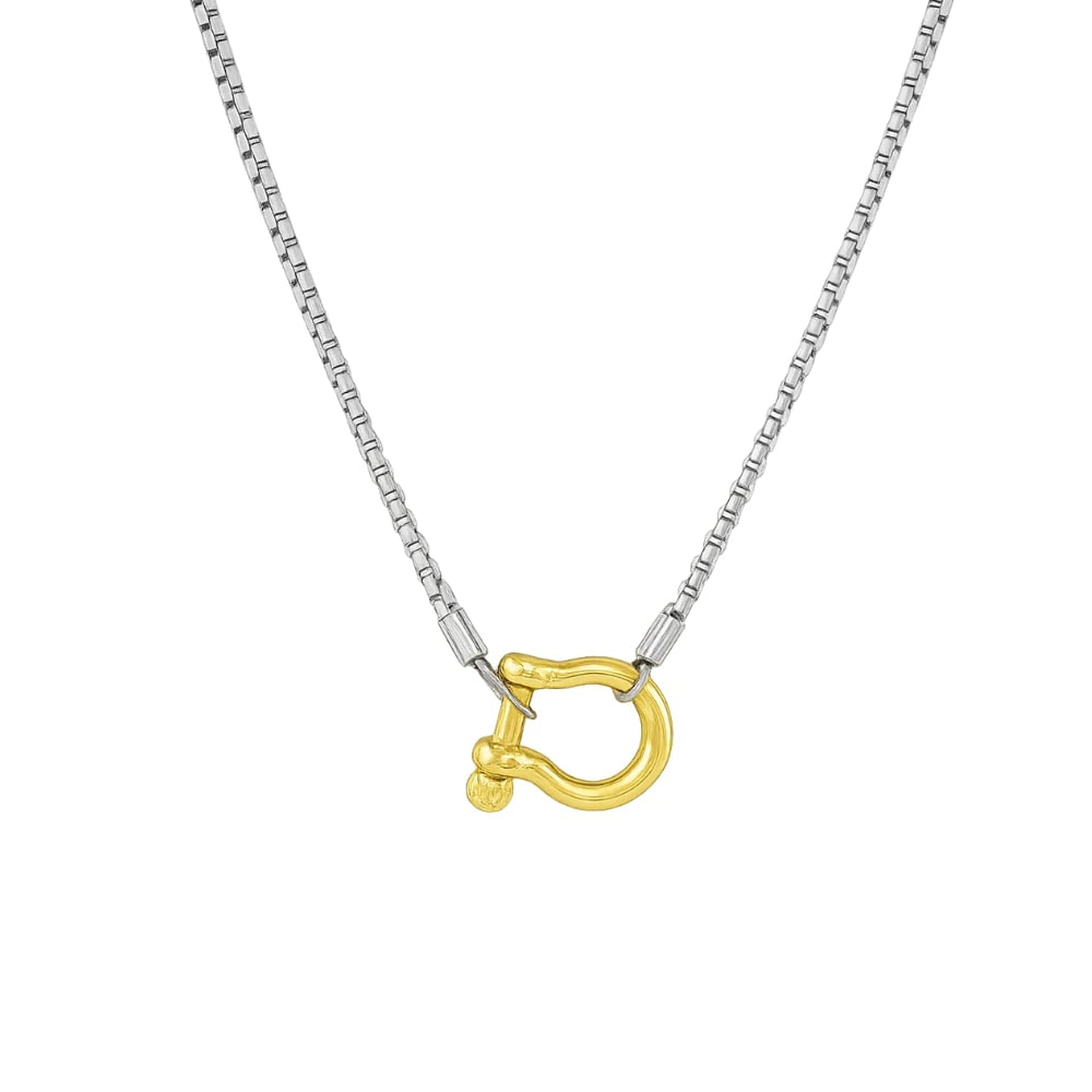 Lucky Lock Carabiner Necklace – Two-Tone Mixed Metal Horseshoe Pendant Chain - Granted Quality 