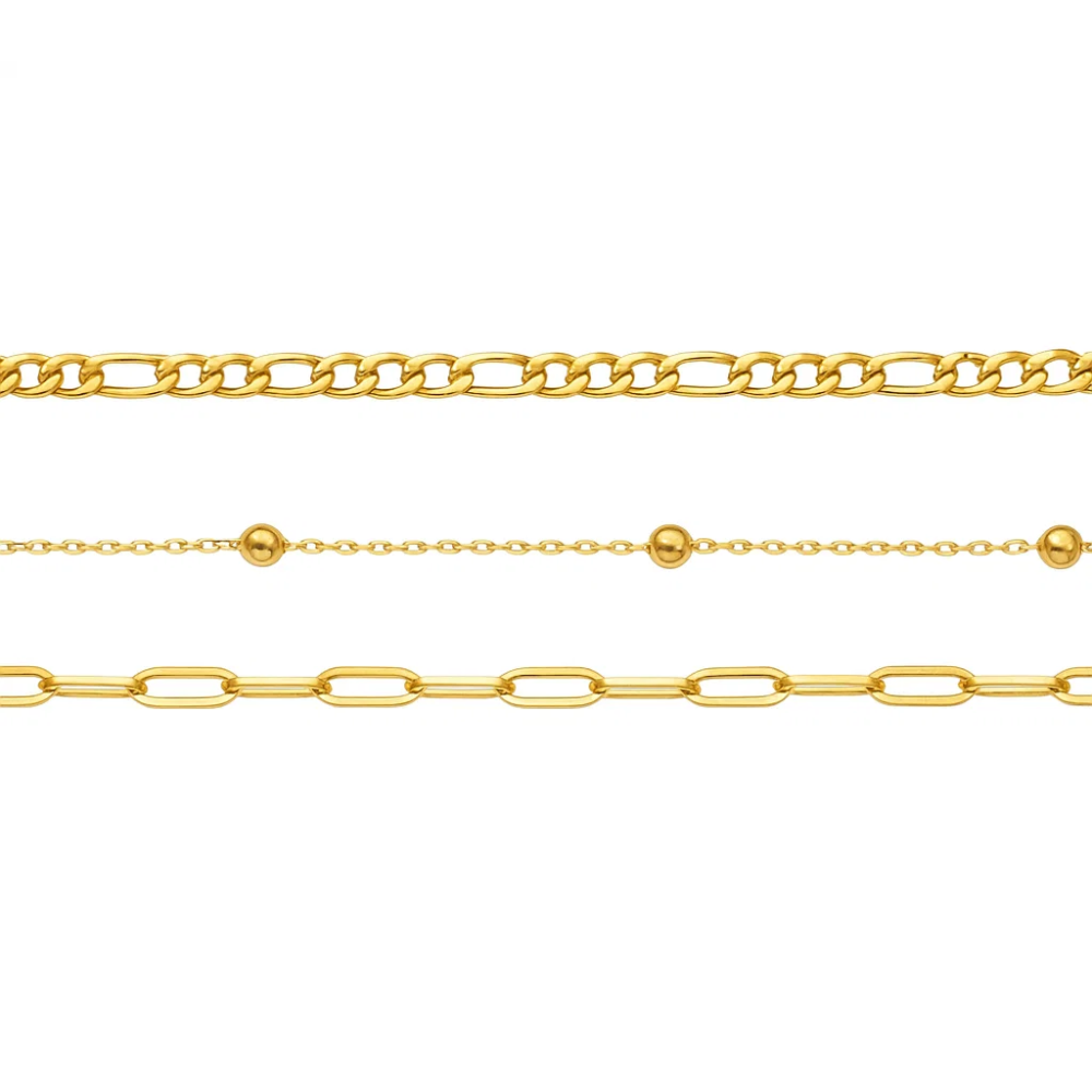 Adriana 3-Piece Stackable Bracelet Trio Set, Beaded, Figaro, Paperclip Link - Granted Quality 