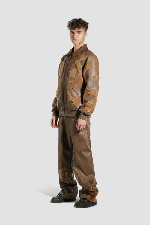 Tarnjacke aus Kunstpelz, veganem Leder