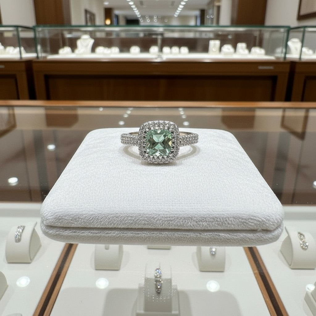 "Comforting Light" Cushion Cut w/ Cubic Zirconia Halo 6.4x6.4mm - Granted Quality 