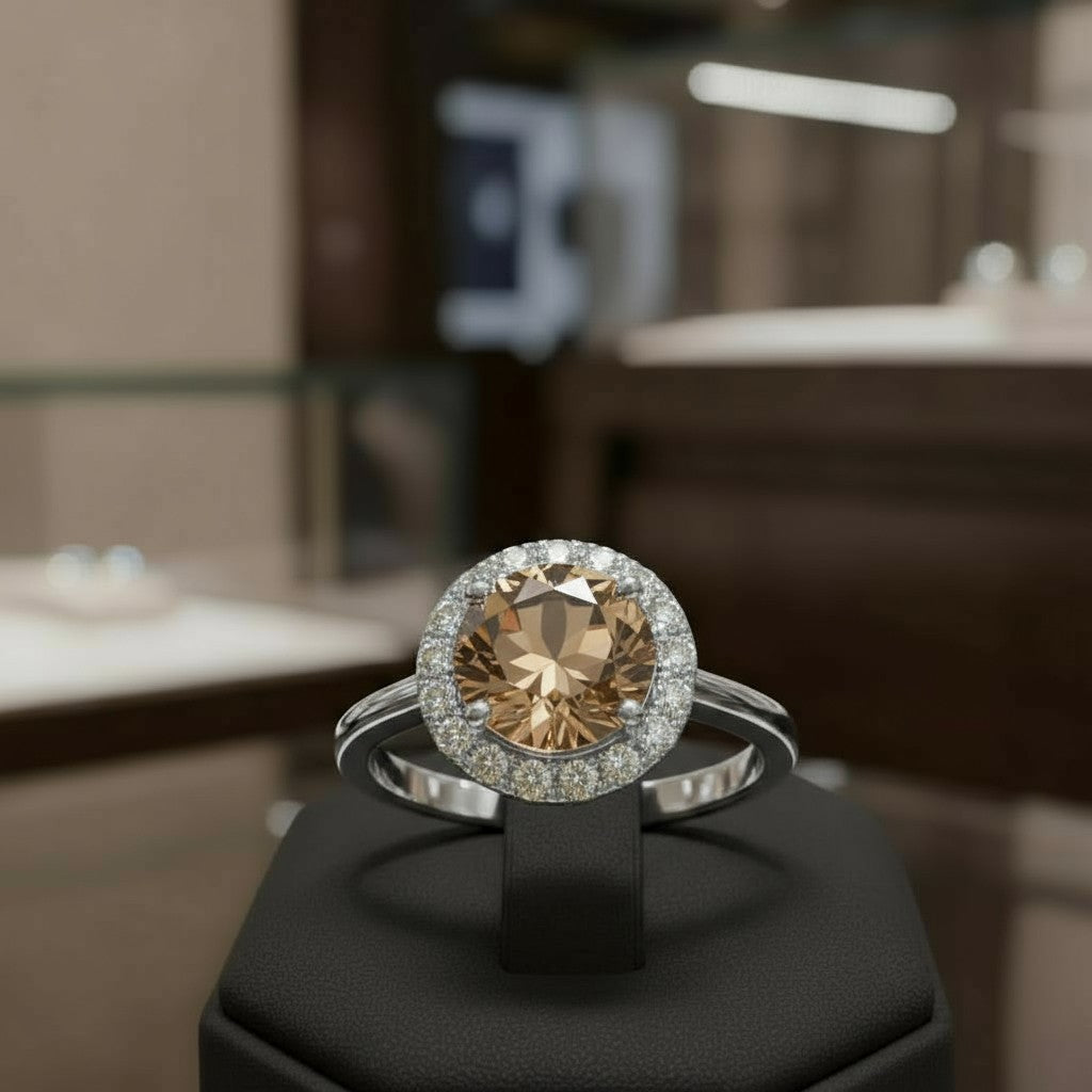 "Circle of Life" Round Portuguese Cut Ring with Halo 7mm - Granted Quality 