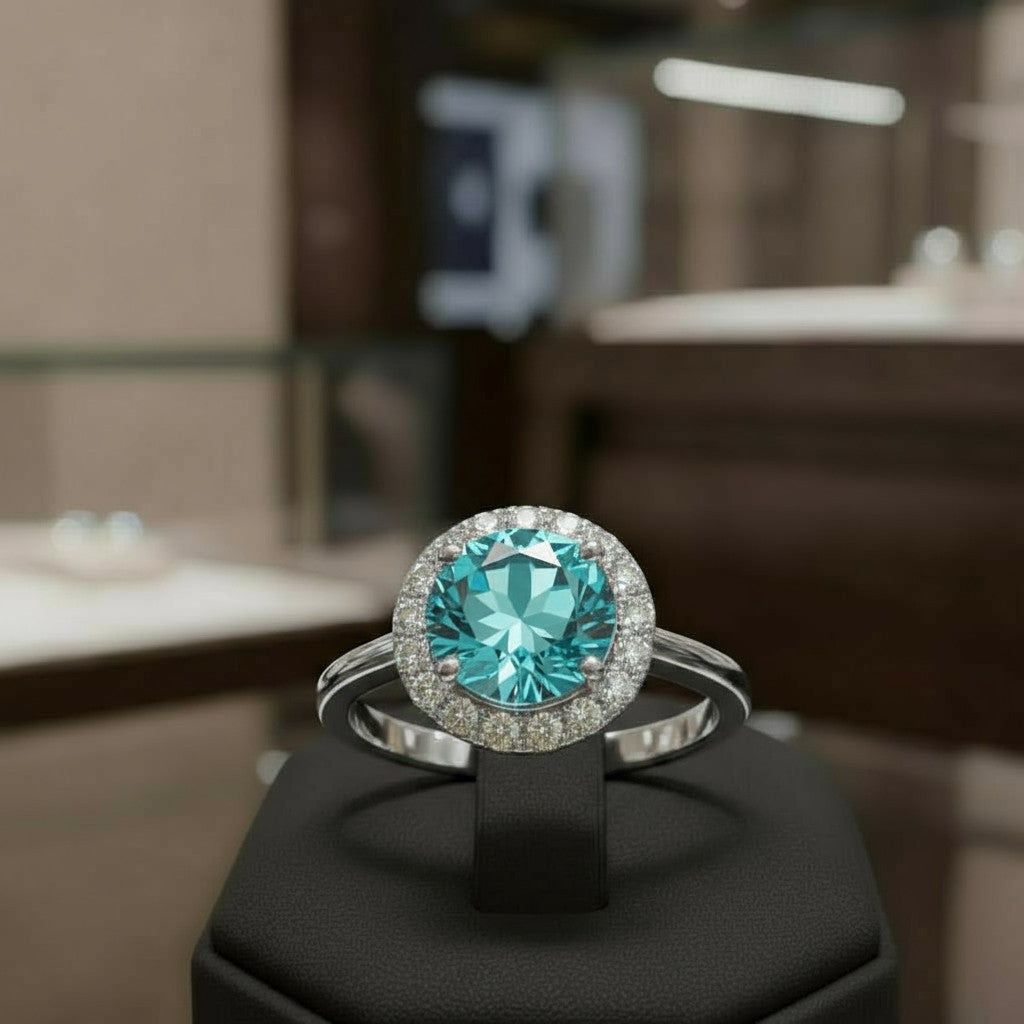 "Circle of Life" Round Portuguese Cut Ring with Halo 7mm - Granted Quality 