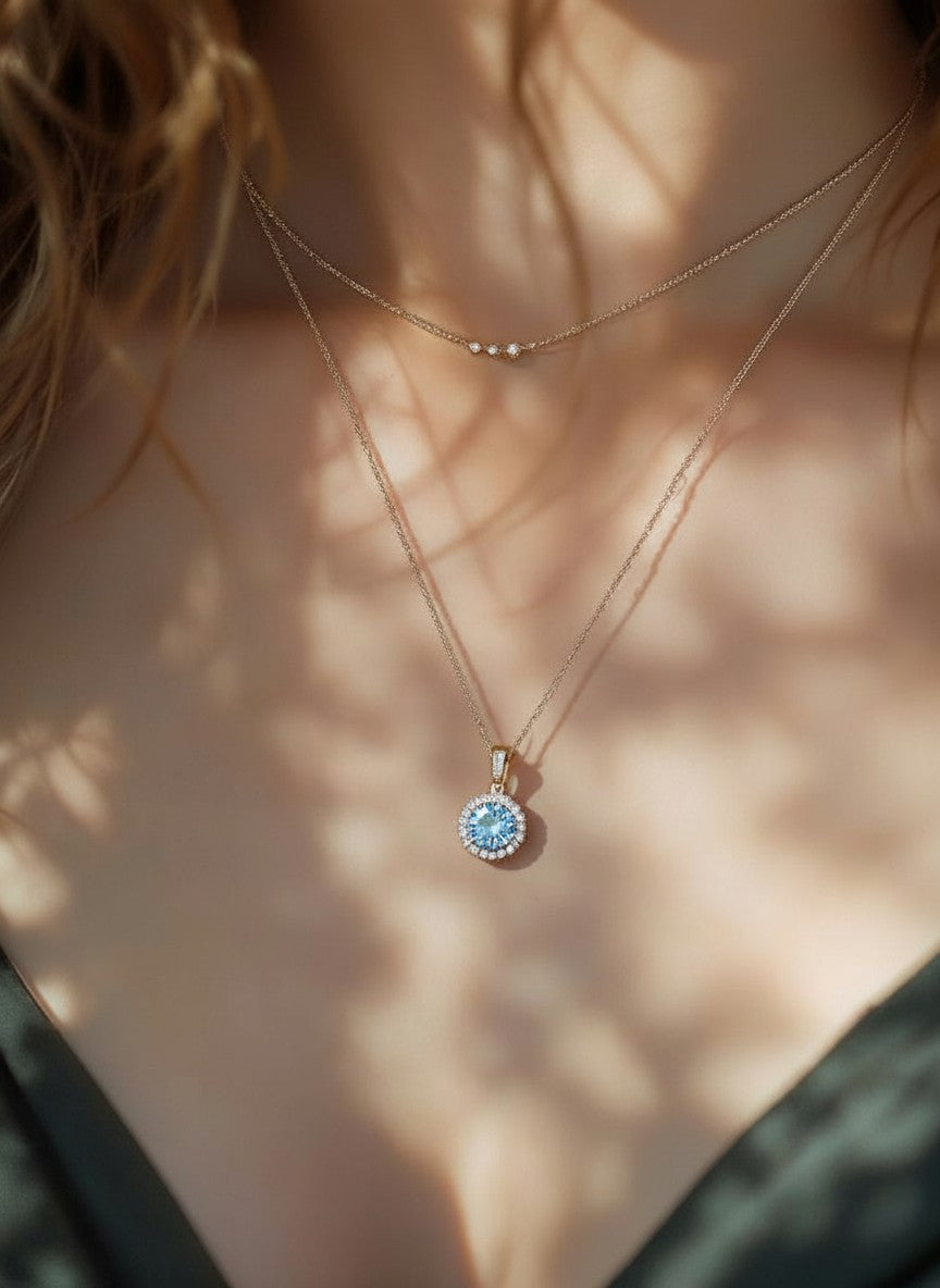 "Circle of Life" Round Portuguese Cut Pendant with Halo 7mm - Granted Quality 