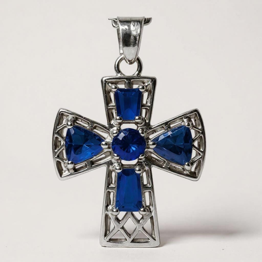 "Tranquility Cross" Pendant 5 stones, Overall size 28x22.3mm - Granted Quality 