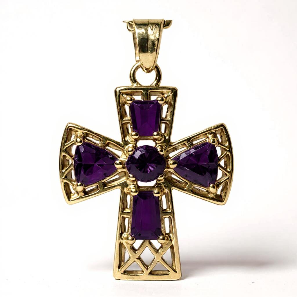 "Tranquility Cross" Pendant 5 stones, Overall size 28x22.3mm - Granted Quality 