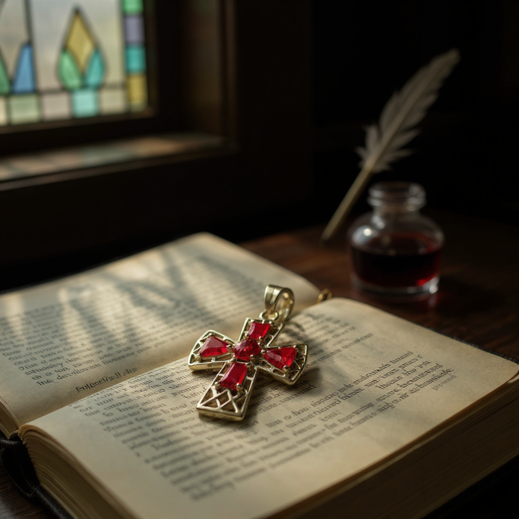 "Tranquility Cross" Pendant 5 stones, Overall size 28x22.3mm - Granted Quality 