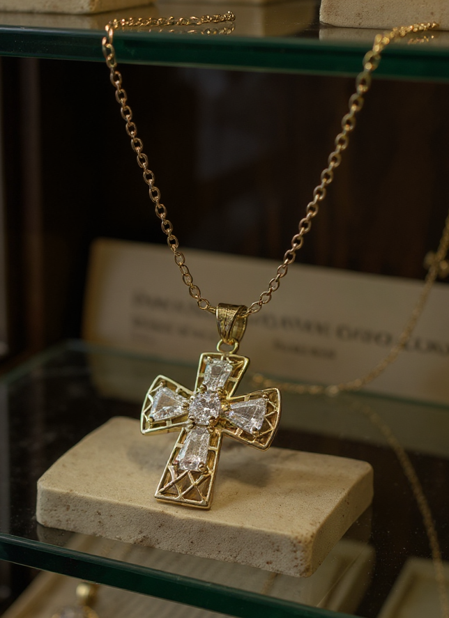 "Tranquility Cross" Pendant 5 stones, Overall size 28x22.3mm - Granted Quality 