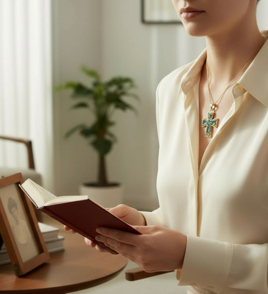 "Tranquility Cross" Pendant 5 stones, Overall size 28x22.3mm - Granted Quality 