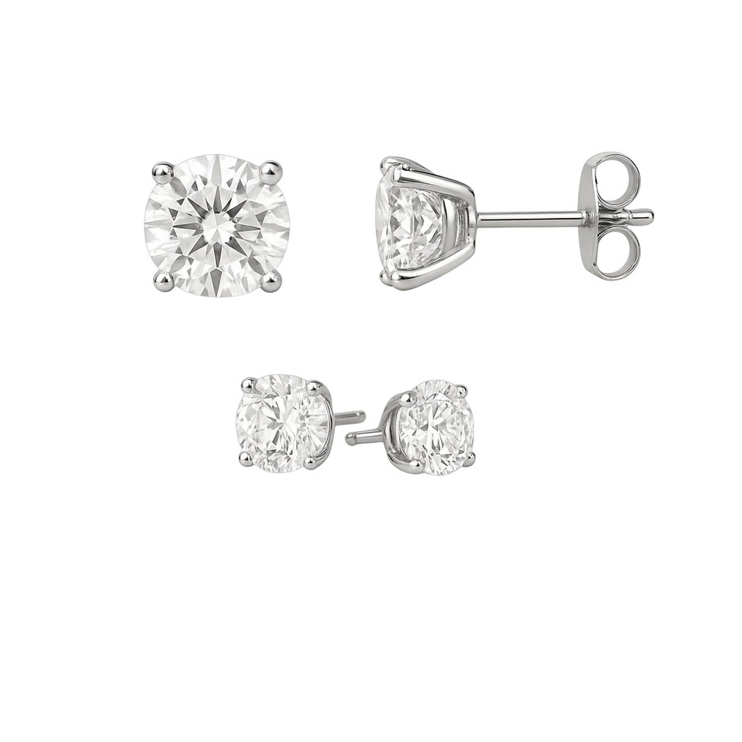 14k White Gold Stud Earrings with White Hue Faceted Cubic Zirconia(5mm)