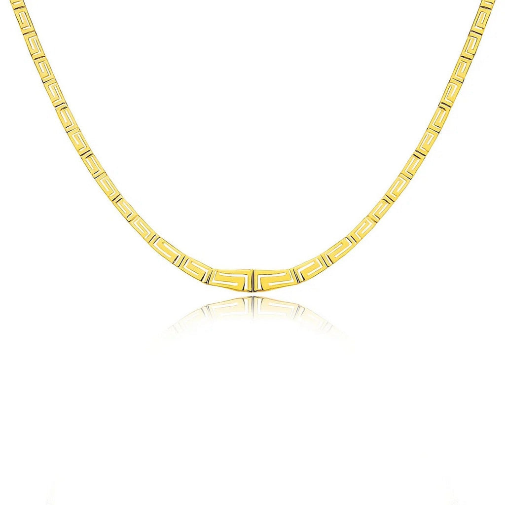14K Yellow Gold Necklace with Graduated Greek Meander Motif Links