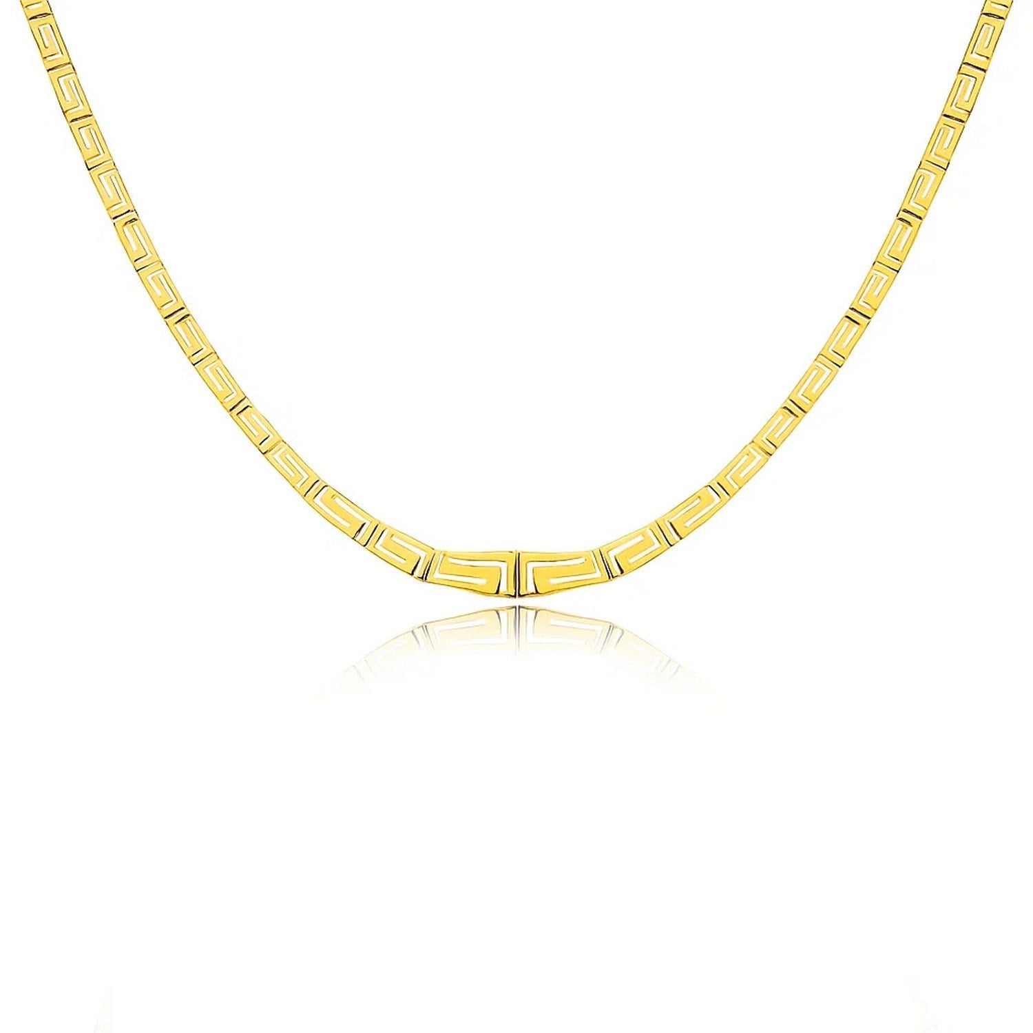 14K Yellow Gold Necklace with Graduated Greek Meander Motif Links