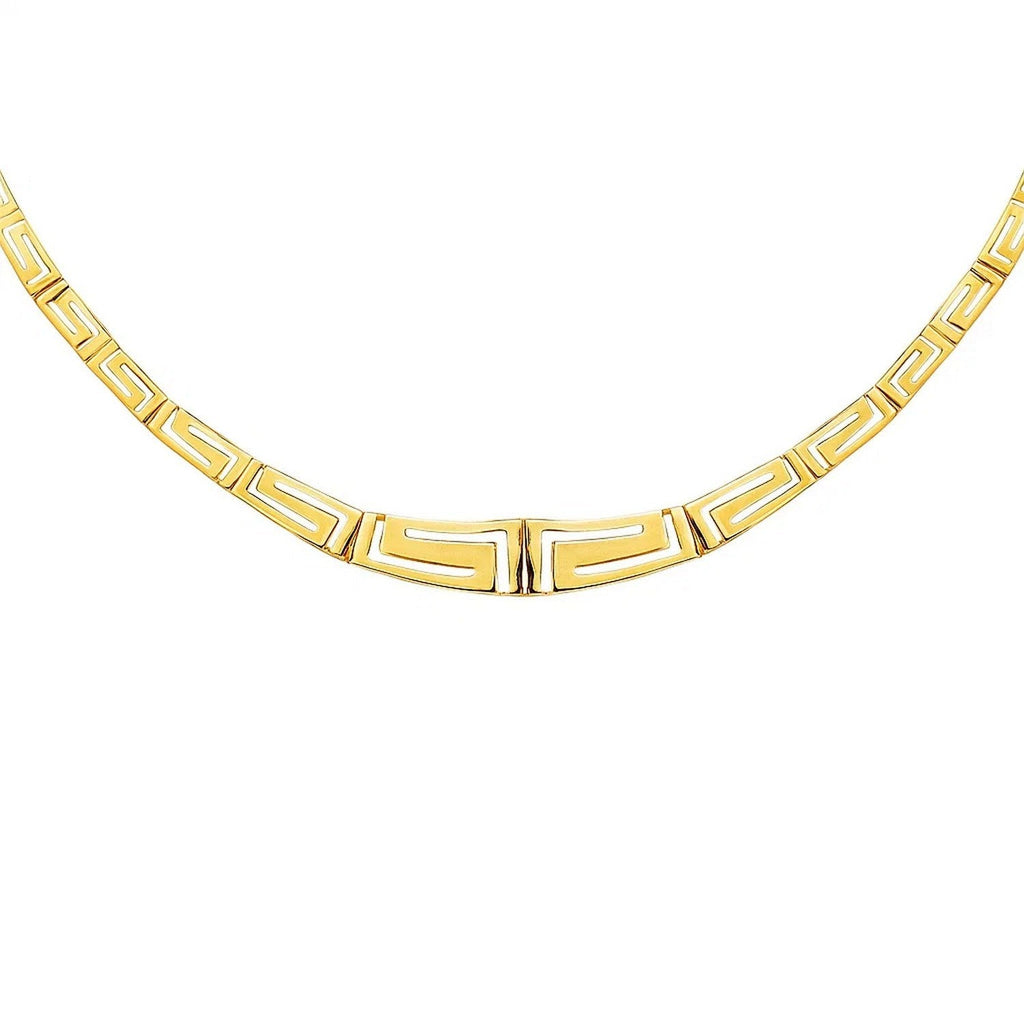 14K Yellow Gold Necklace with Graduated Greek Meander Motif Links