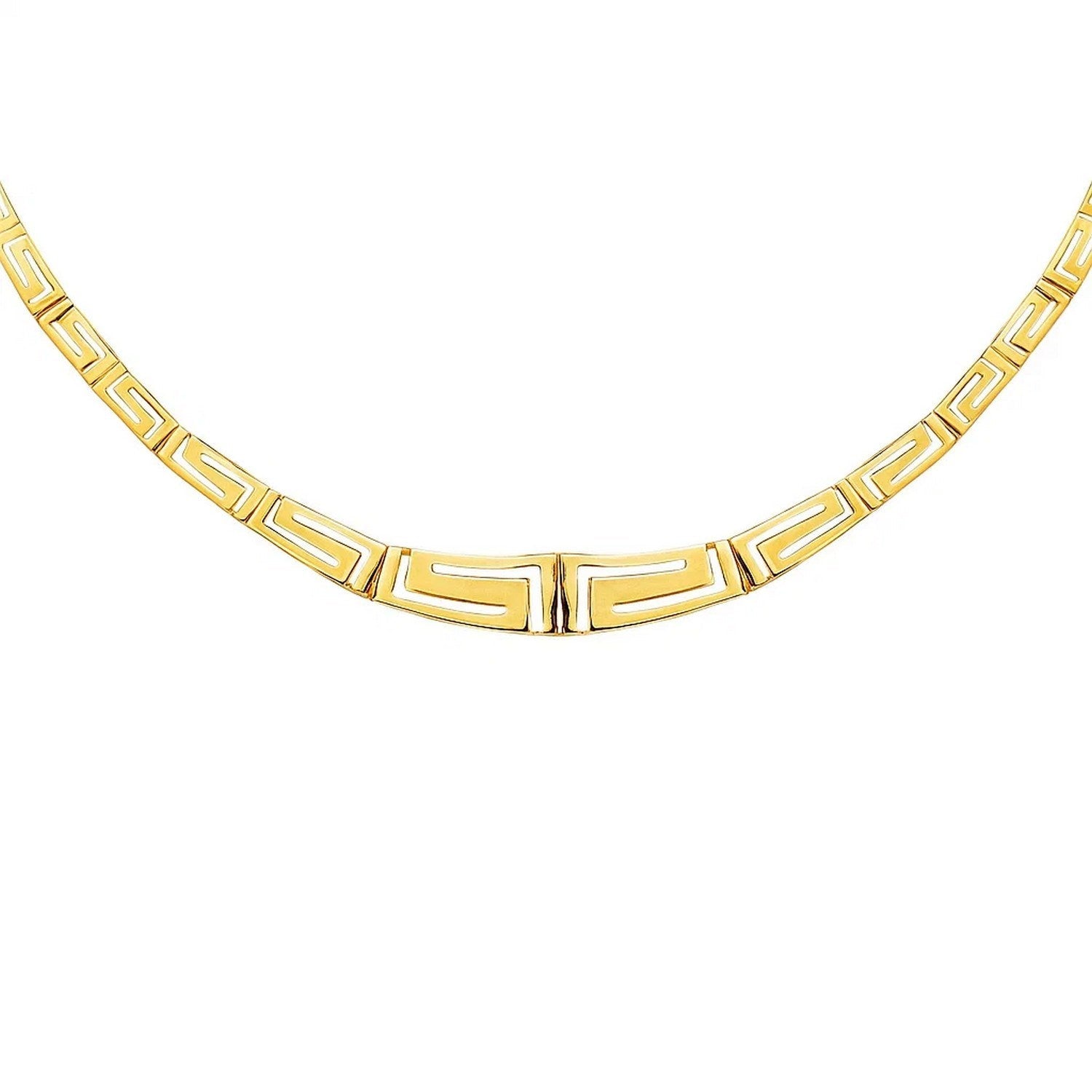 14K Yellow Gold Necklace with Graduated Greek Meander Motif Links