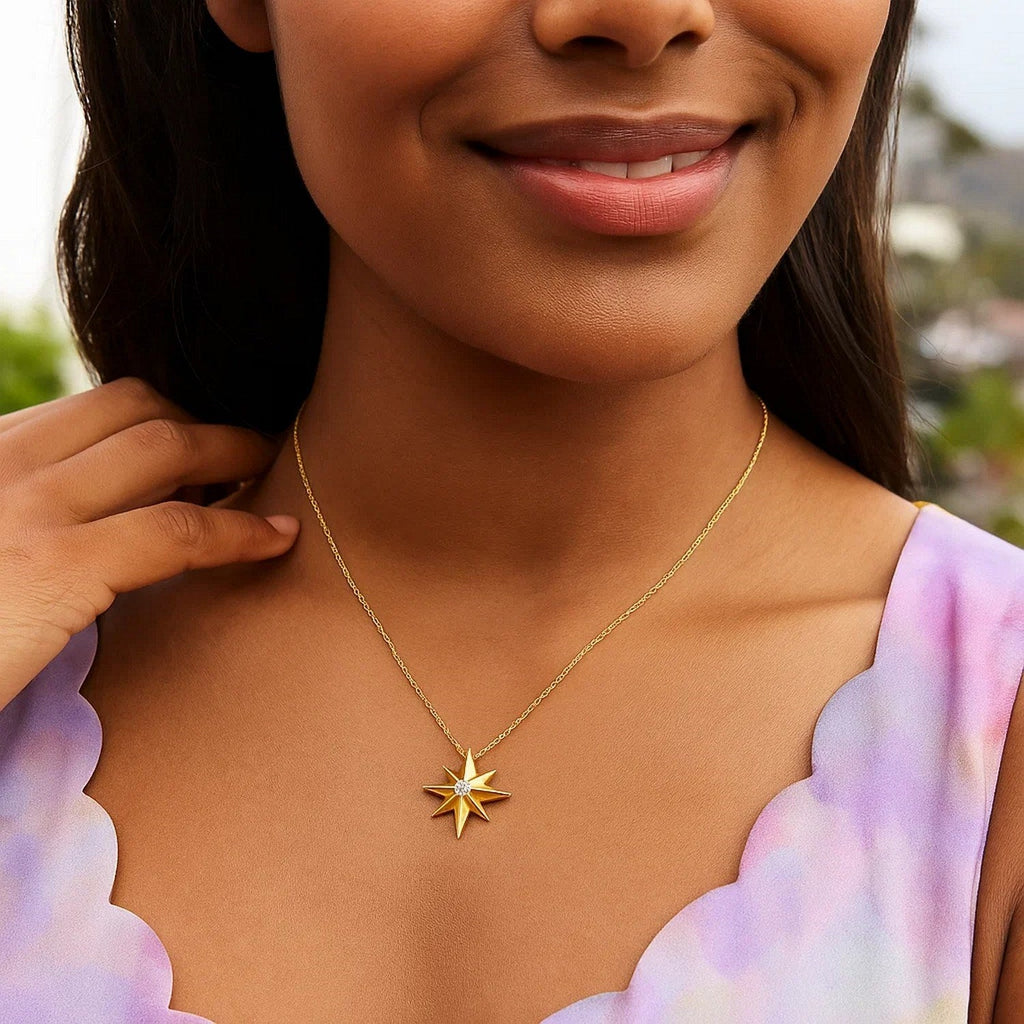 14k Yellow Gold High Polish North Star Necklace