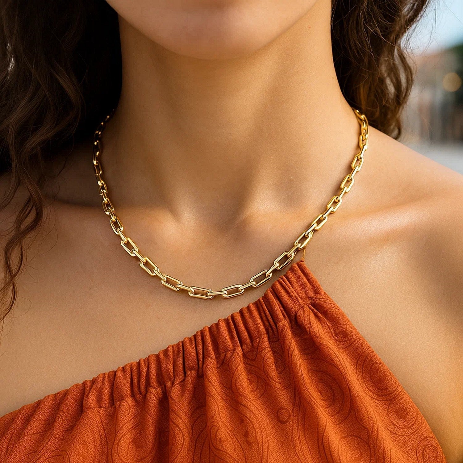 14k Yellow Gold Paperclip Chain Necklace