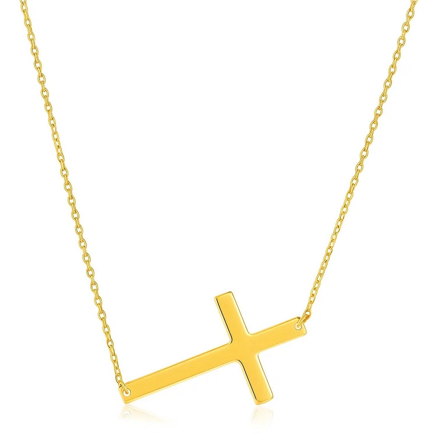 14k Yellow Gold Plain Cross Motif Necklace