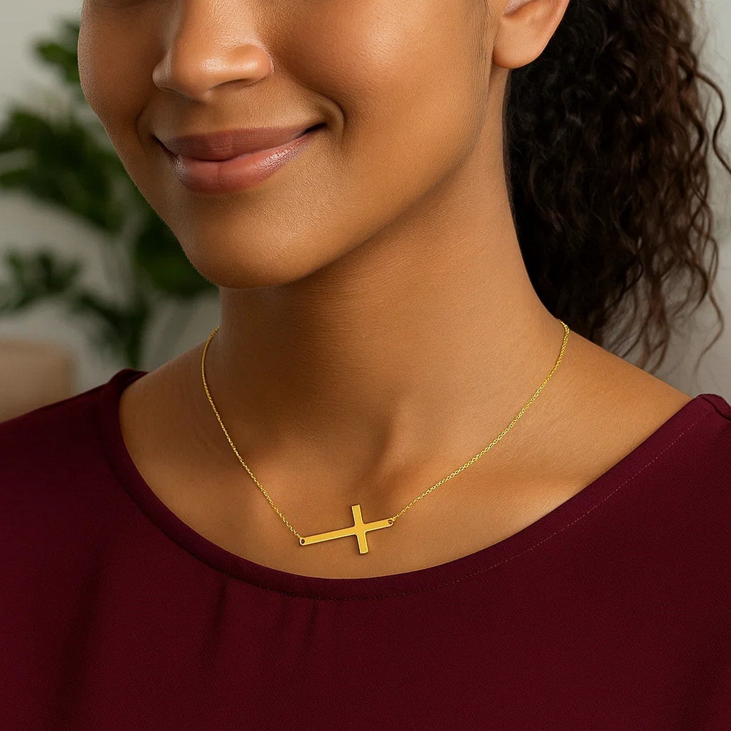 14k Yellow Gold Plain Cross Motif Necklace