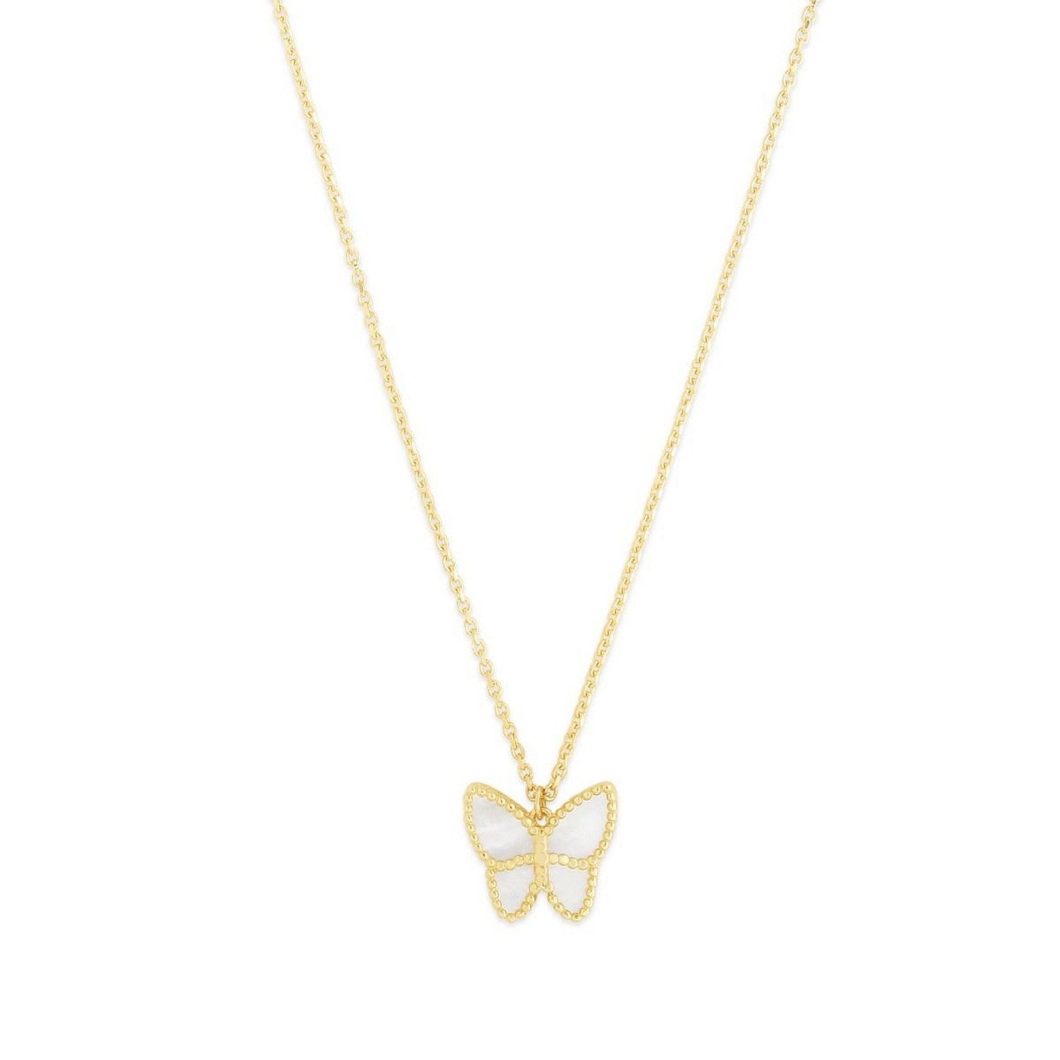 14k Yellow Gold High Polish Butterfly Pearl Paste Necklace