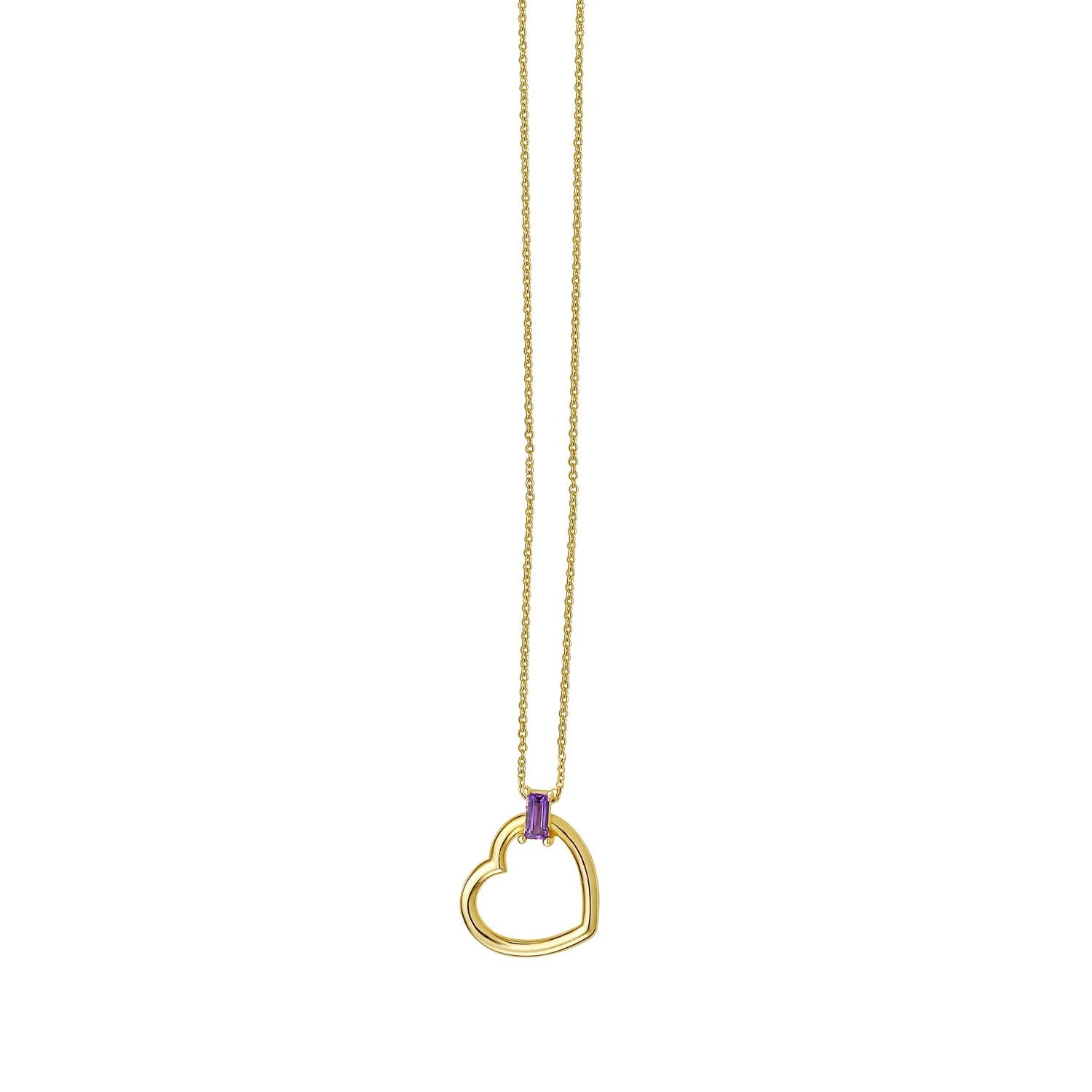 Amethyst Baguette Heart Necklace in 14K Yellow Gold