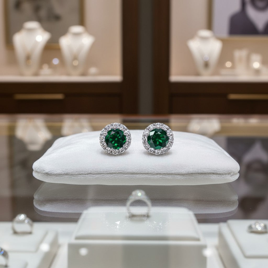 "Endless Love Collection" 14K gold w/ Diamond Halo Earrings Portuguese Cut 5.5mm - Granted Quality 