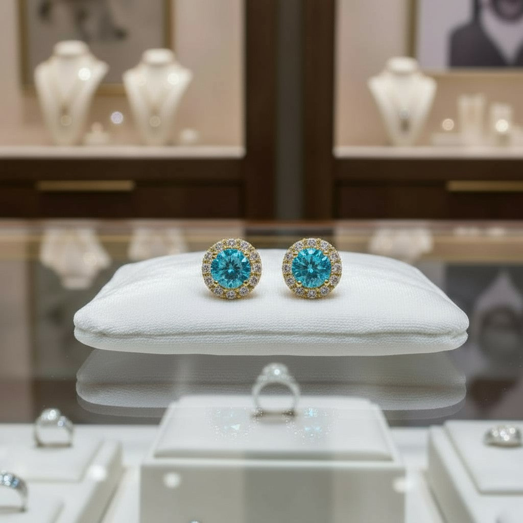 "Endless Love Collection" 14K gold w/ Diamond Halo Earrings Portuguese Cut 5.5mm - Granted Quality 