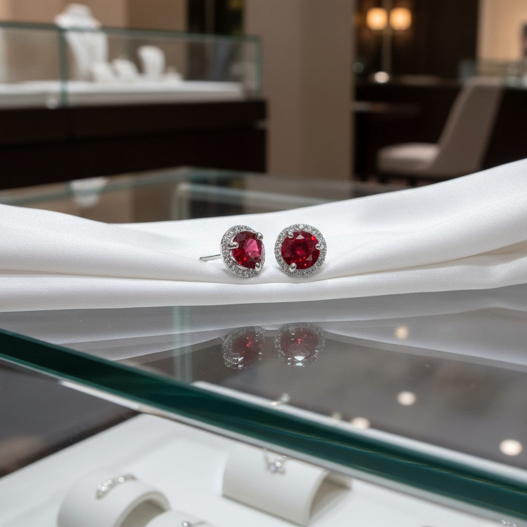 "Endless Love Collection" 14K gold w/ Diamond Halo Earrings Portuguese Cut 5.5mm - Granted Quality 