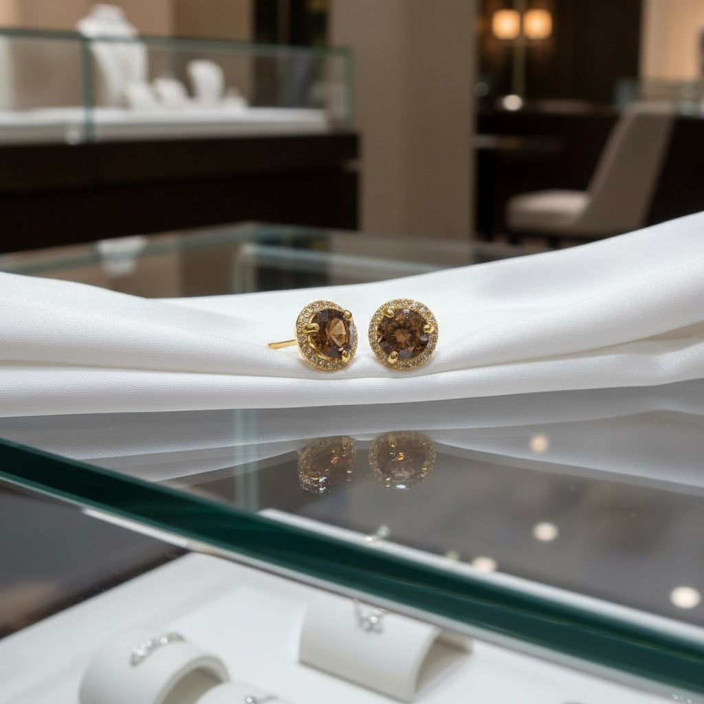 "Endless Love Collection" 14K gold w/ Diamond Halo Earrings Portuguese Cut 5.5mm - Granted Quality 