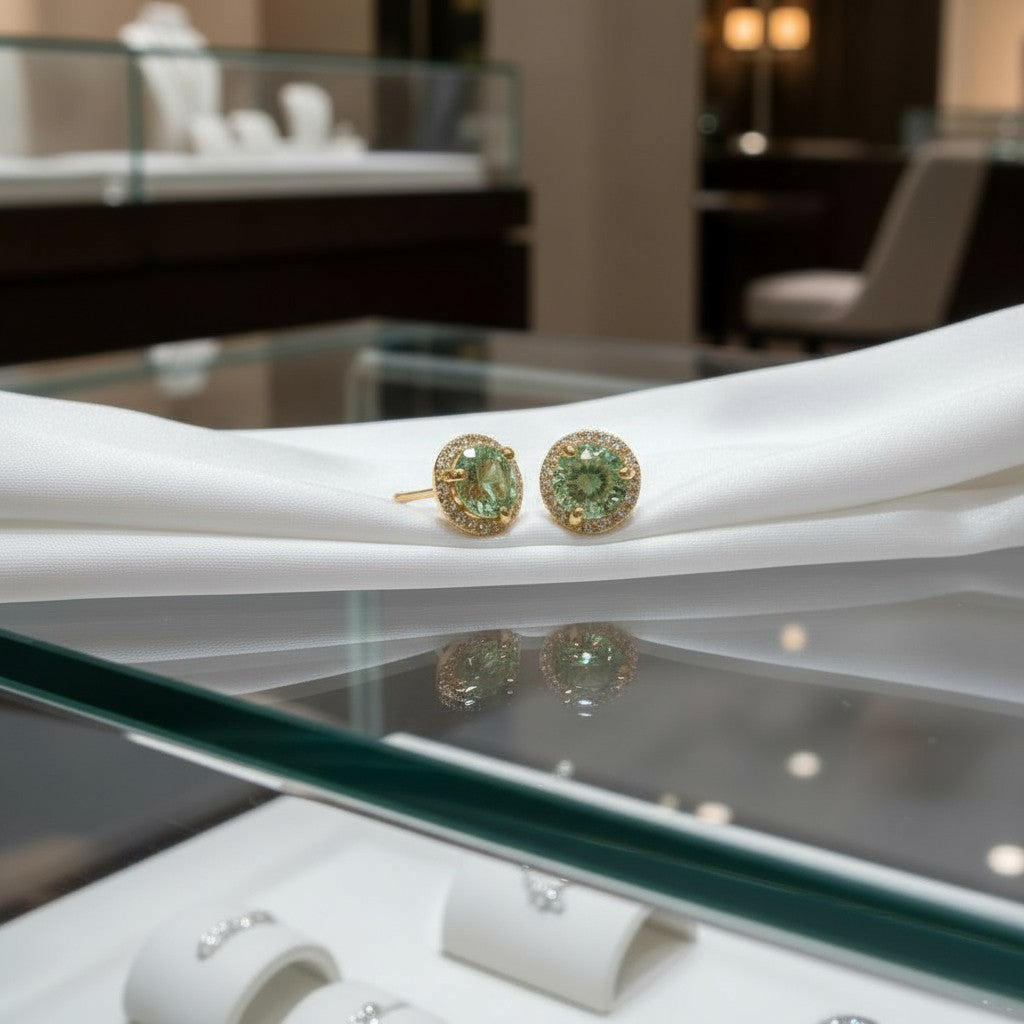 "Endless Love Collection" 14K gold w/ Diamond Halo Earrings Portuguese Cut 5.5mm - Granted Quality 