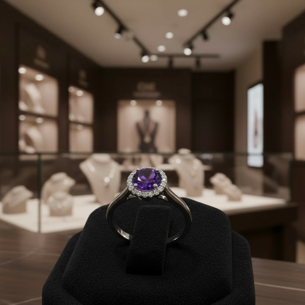 "Endless Love Collection" 14k gold w/ Diamond Halo Portuguese Cut Ring 5.5mm - Granted Quality 