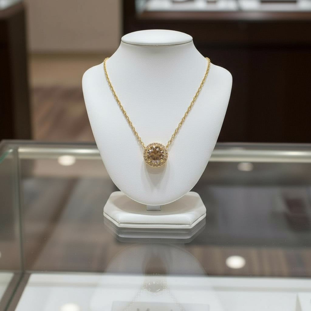 "Endless Love Collection" 14k Gold w/ Diamond Halo Portuguese Cut Pendant 5.5mm - Granted Quality 