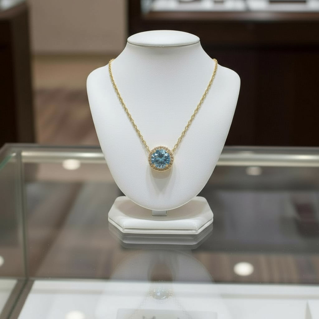 "Endless Love Collection" 14k Gold w/ Diamond Halo Portuguese Cut Pendant 5.5mm - Granted Quality 