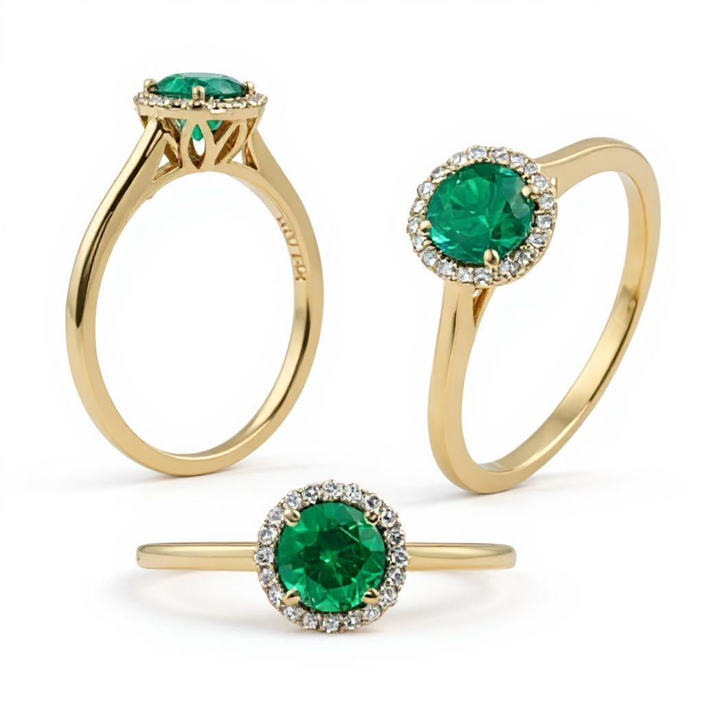 "Endless Love Collection" 14k gold w/ Diamond Halo Portuguese Cut Ring 5.5mm - Granted Quality 