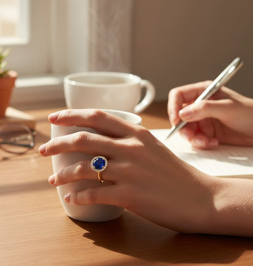 "Endless Love Collection" 14k gold w/ Diamond Halo Portuguese Cut Ring 5.5mm - Granted Quality 