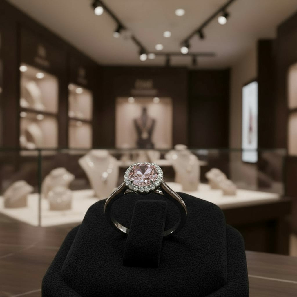 "Endless Love Collection" 14k gold w/ Diamond Halo Portuguese Cut Ring 5.5mm - Granted Quality 