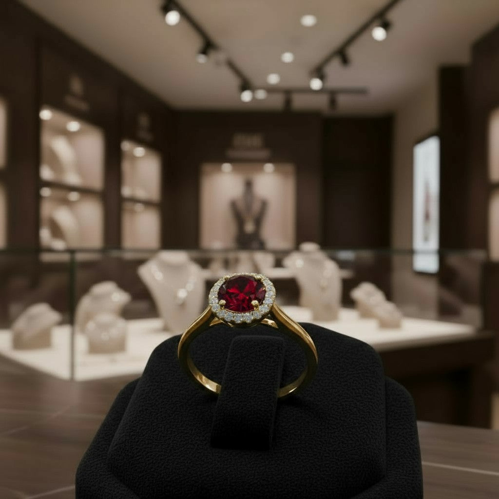 "Endless Love Collection" 14k gold w/ Diamond Halo Portuguese Cut Ring 5.5mm - Granted Quality 