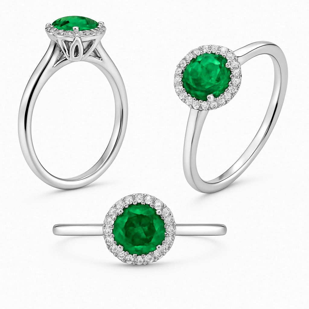 "Endless Love Collection" 14k gold w/ Diamond Halo Portuguese Cut Ring 5.5mm - Granted Quality 